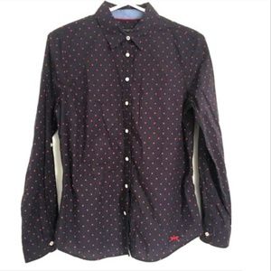 Talbots Shirt Blue Red Polka Dots Button-Up Career